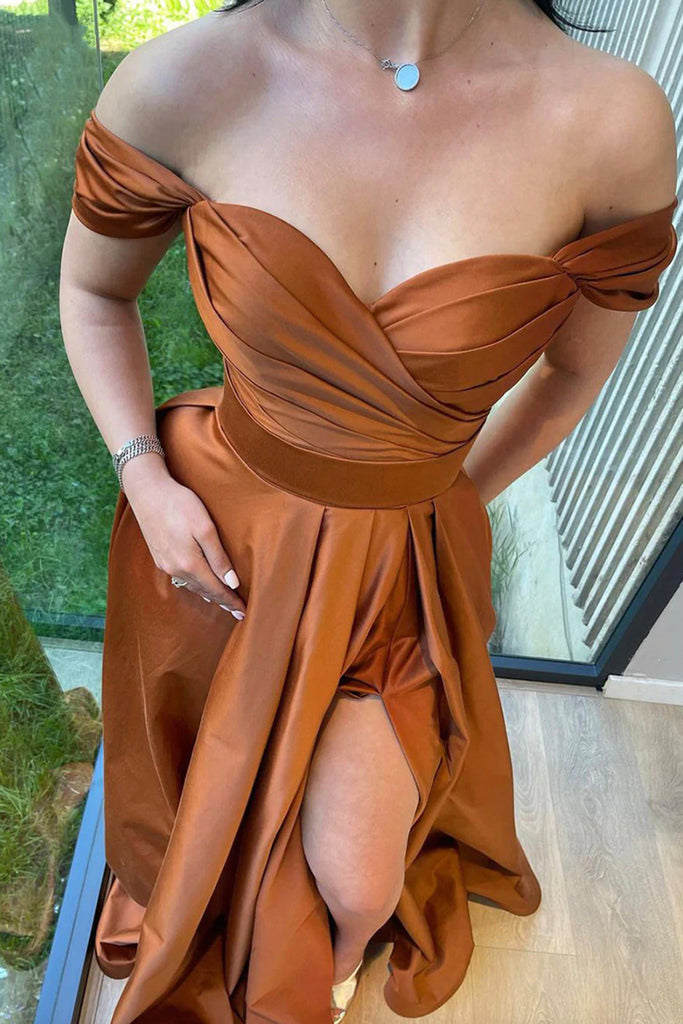 brown off the shoulder dress